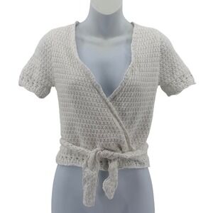 Hollister White Wrap Knit Top Women Small Short Sleeve Boho Summer Sweater